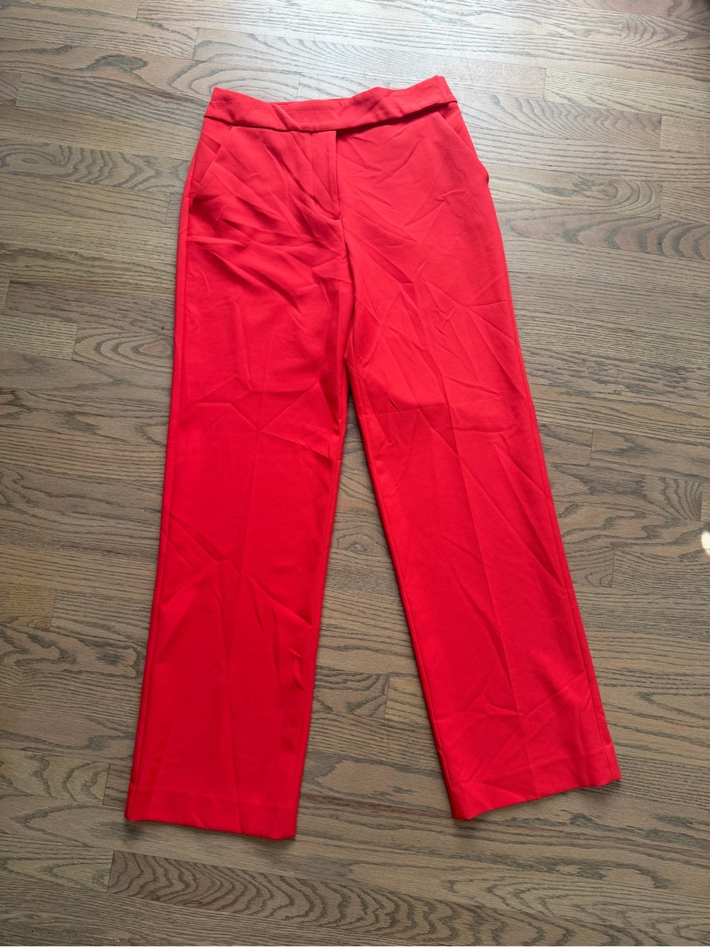 Express Red High-Waist Straight-Leg Trousers